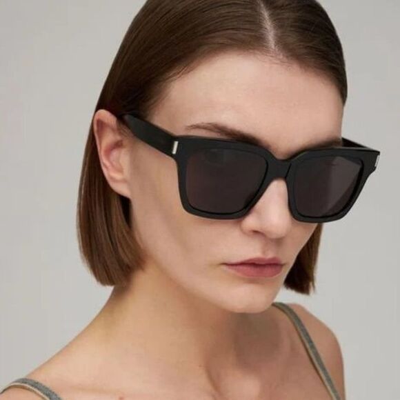 NEW Saint Laurent New Wave SL507 001 Black Gray Square Unisex Sunglasses - Picture 2 of 15